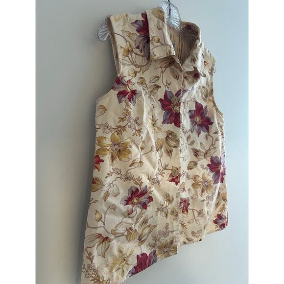 Vintage Coldwater Creek Button Down Collared Vest Cream Floral Cotton Small JL - Picture 5 of 6